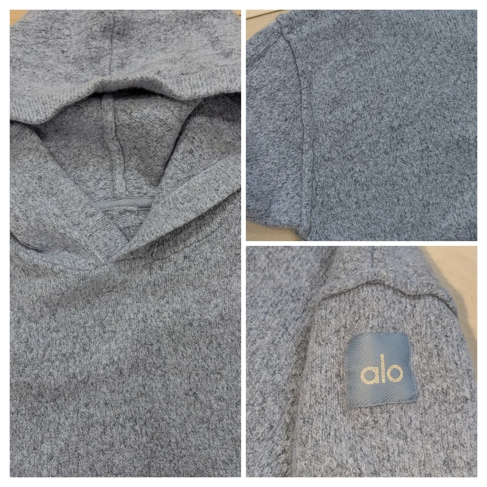 Alo new class cashmere hoodie sweatshirt knit Celestial Blue granite heather